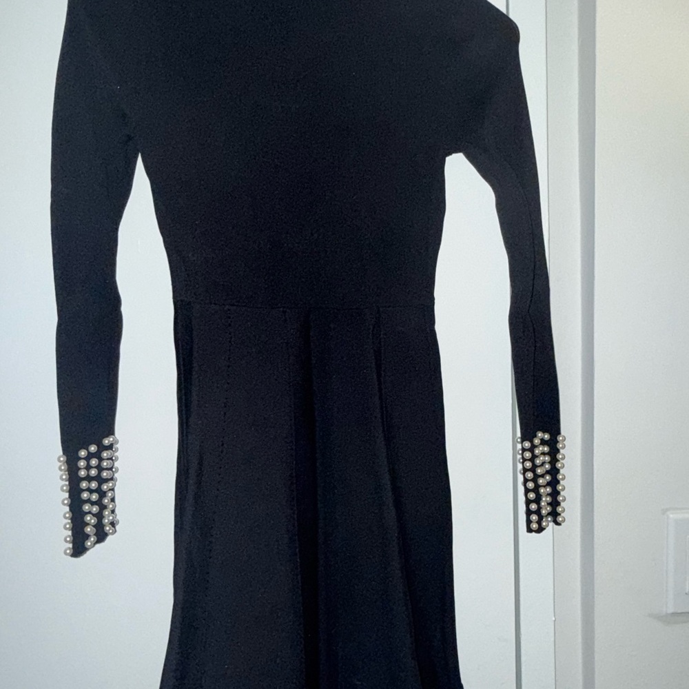Zara Black Dress with Pearl Sleeve Details